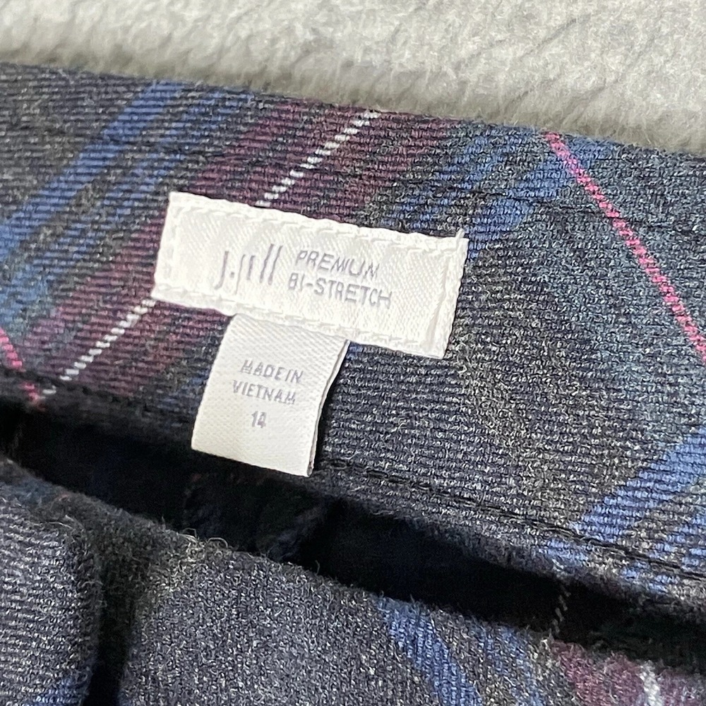 J. Jill Pants 14 Stretch Gray Jewel Gem Toned Tartan Plaid Chino Slacks Soft EUC - Picture 4 of 9
